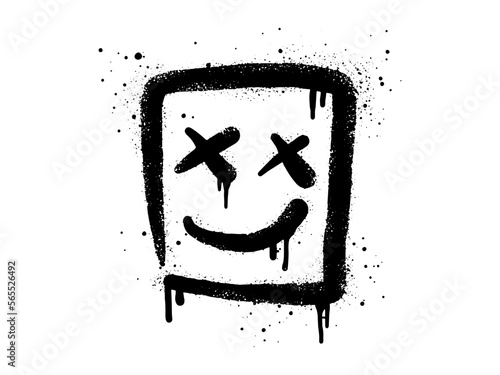 Smiling face emoticon character. Spray painted graffiti smile face in black over white. isolated on white background. vector illustration