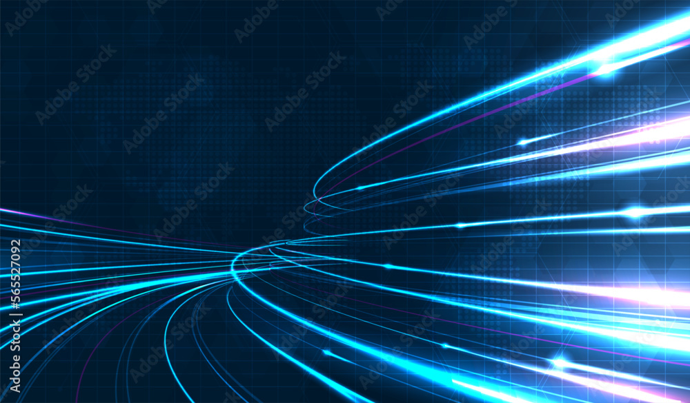 Blue light streak, fiber optic, speed line, futuristic background for 5g or 6g technology wireless data transmission, high-speed internet in abstract. internet network concept. vector design.