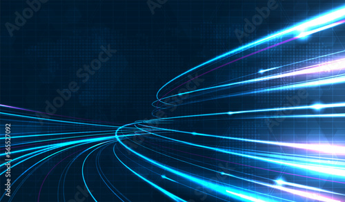 Blue light streak, fiber optic, speed line, futuristic background for 5g or 6g technology wireless data transmission, high-speed internet in abstract. internet network concept. vector design.