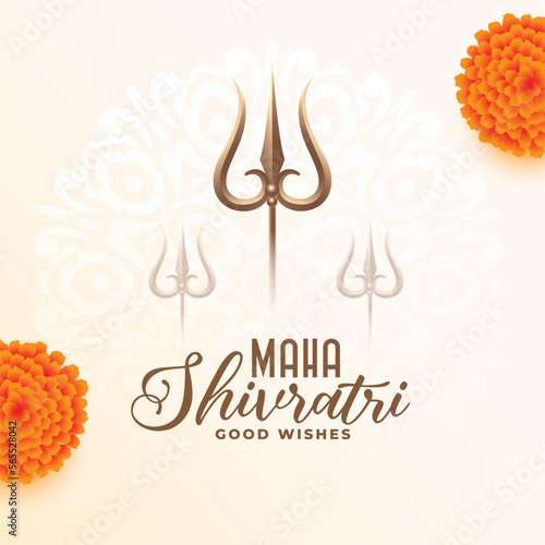 mahadev trishul background with marigold flower for maha shivratri