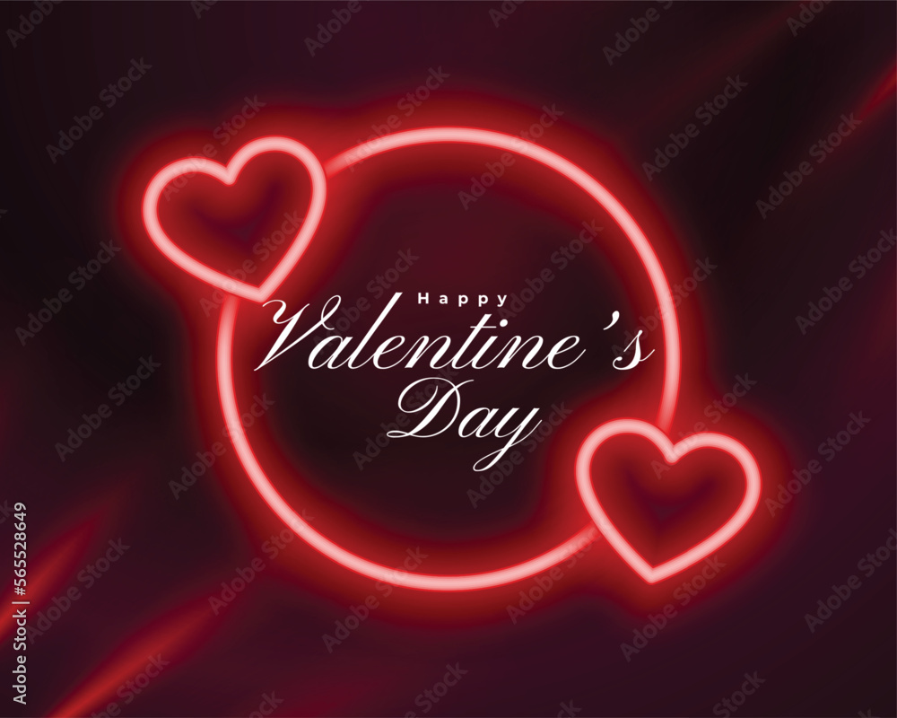 valentines day shiny background with red neon heart and frame