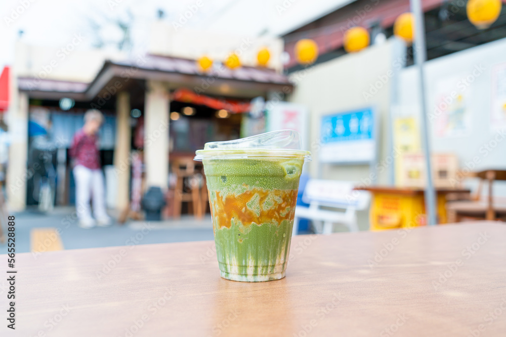 matcha green tea latte with caramel matcha green tea latte with caramel