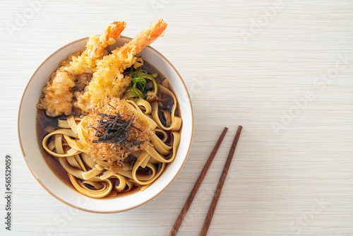 Japanese ramen noodles with shrimps tempura