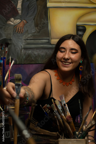 artist art painter painting paint paintbrush girl model woman gallery studio colors drawing creating creative indigenous women realism vibrant colors mexican dutch arizona