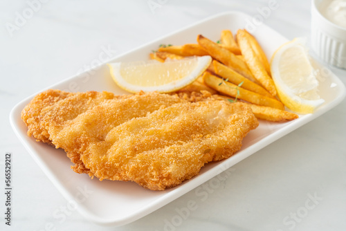 fish and chips - fried fish fillet with potatoes chips