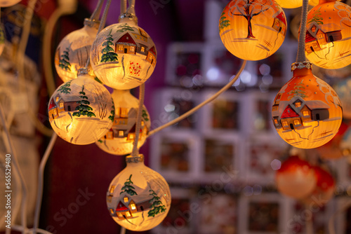 Christmas toy, balls with painted houses © Kateryna