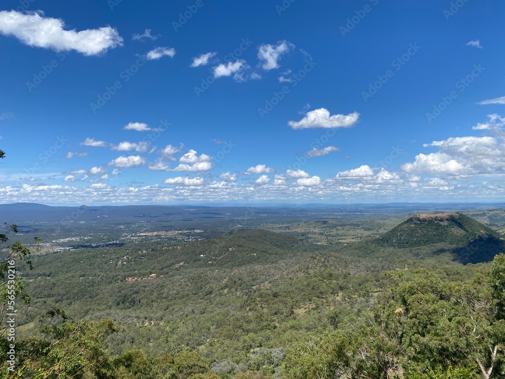 Cloudy sky view at the top of mountain at Toowoomba picnic point lookout on the crest of the Great Dividing Range, around 700 metres (2,300 ft) above sea level, Queensland, Australia.