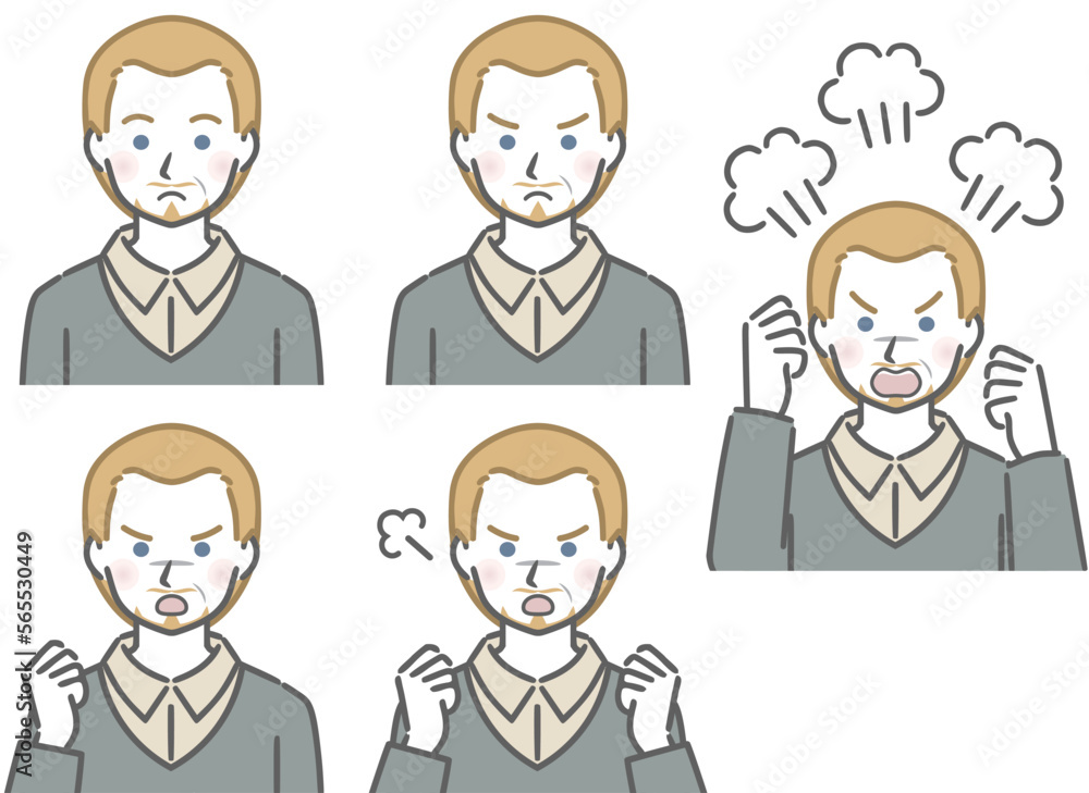 怒る表情の強弱　中年の白人男性