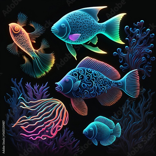 Colorful Fish Swimming in Aquarium