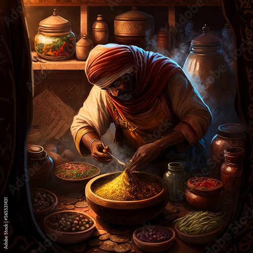 Cook Adding Spices Digital Painting (generative AI)