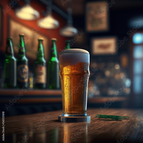 Cold Beer on Bar Counter (generative AI)