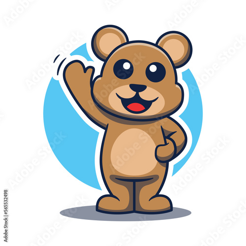 Cute teddy bear waving hand cartoon illustration