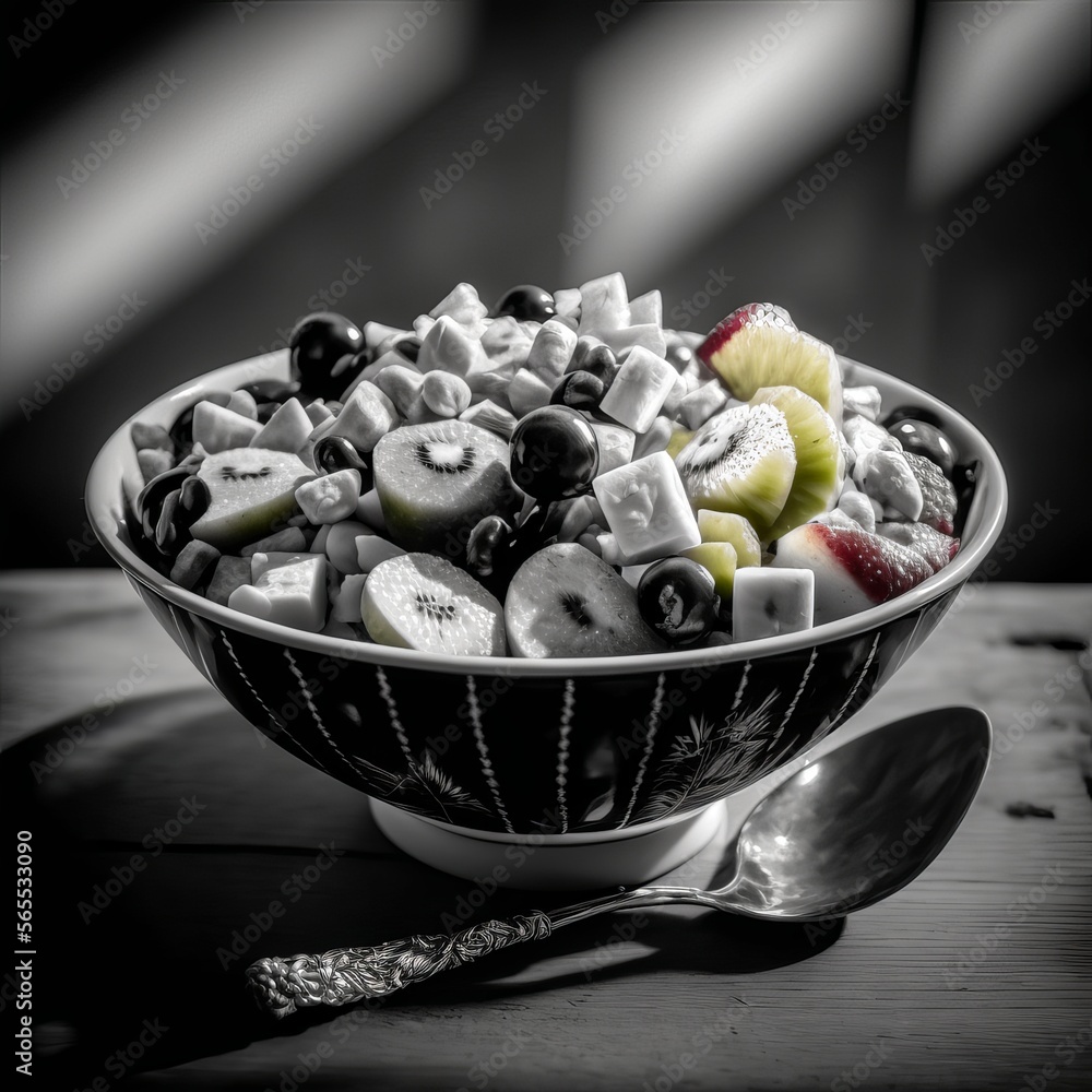 Fruit Salad Bowl in Black and White (generative AI) Fruit Salad Bowl in Black and White (generative AI)
