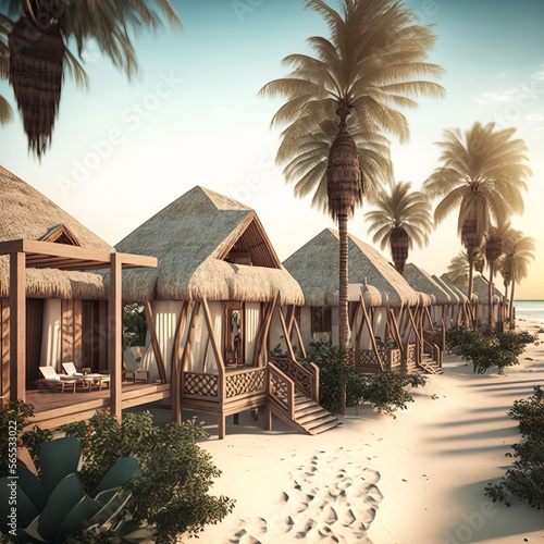 Beachside Resort with Cabanas (generative AI) photo