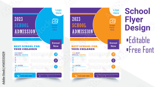 School Admission Flyer vector template, educational Flyer with Photo space.	