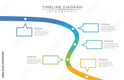 Infographic template for business. 5 Steps Modern Timeline diagram with road journey concept, presentation vector infographic. photo