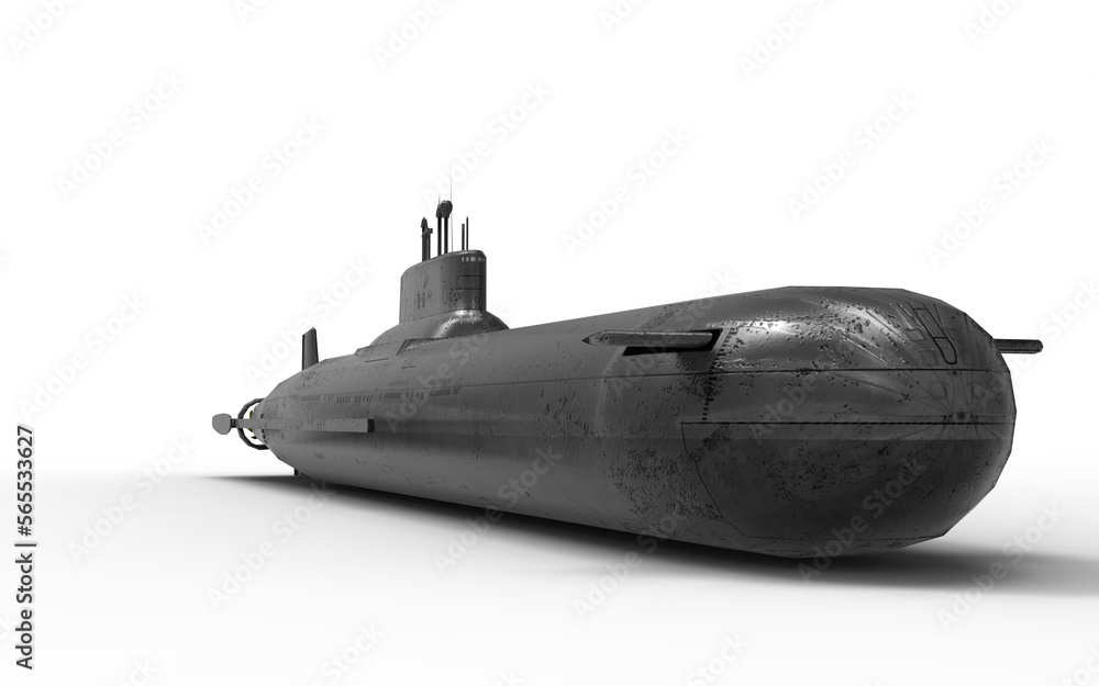 Metallic gray submarine on white background Metallic gray submarine on white background