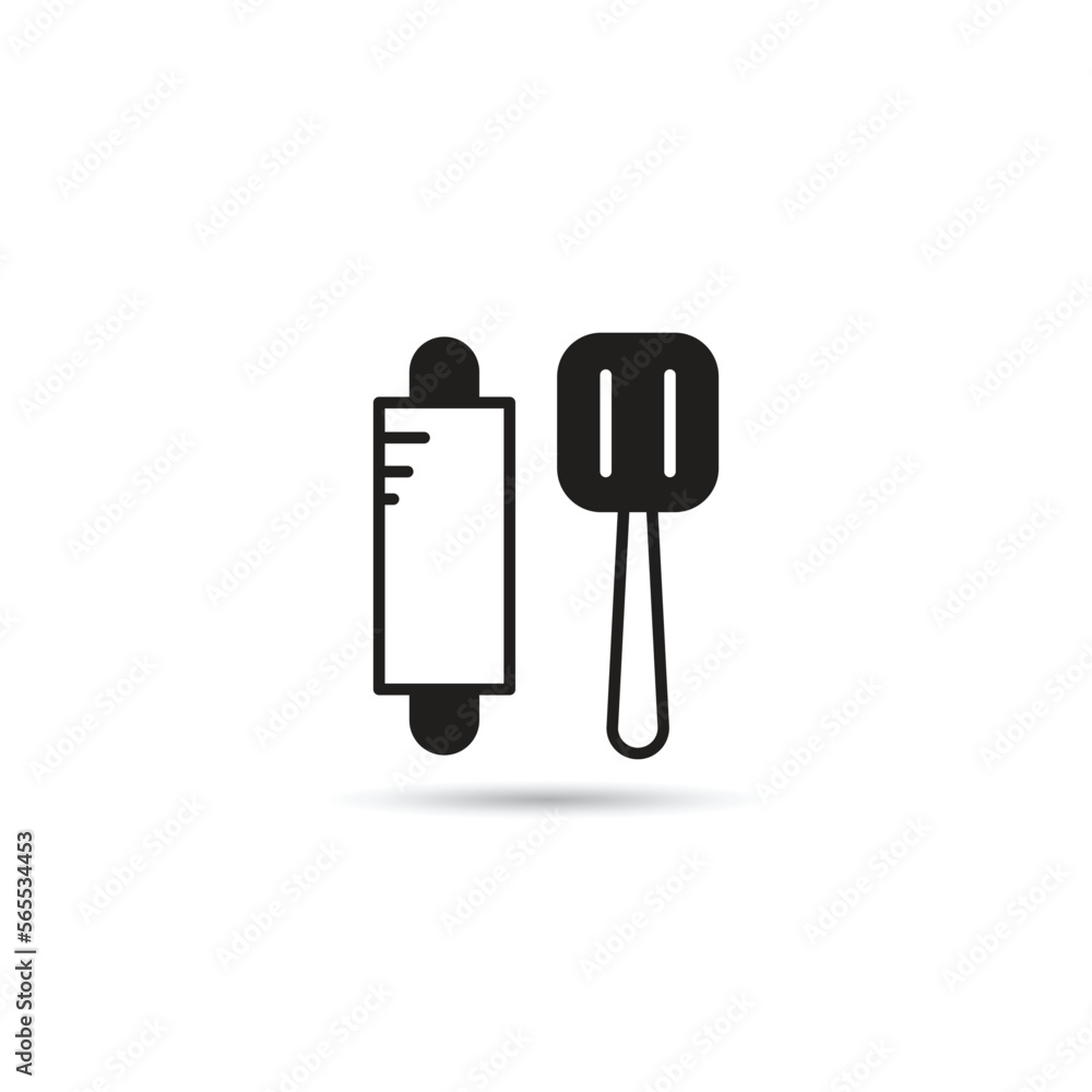 cooking roller and frying turner icon on white background cooking roller and frying turner icon on white background