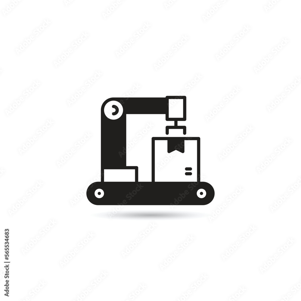 robotic arm and box icon on white background robotic arm and box icon on white background