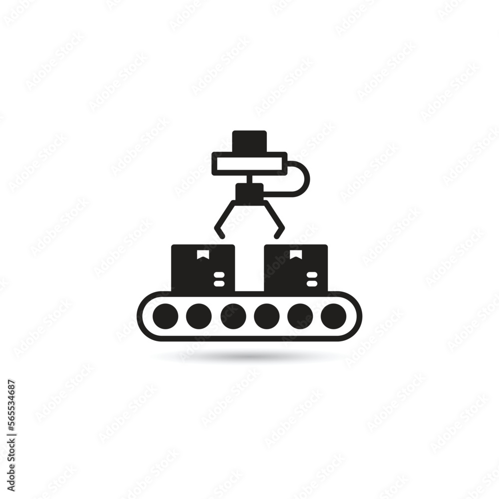 robotic arm and box icon on white background