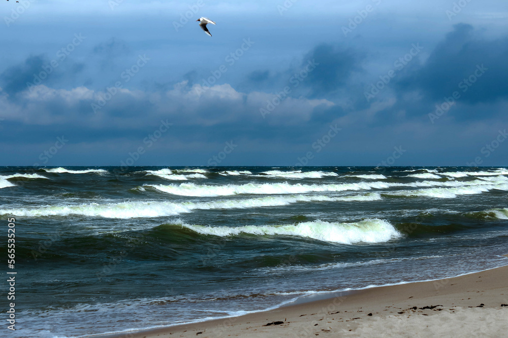 The Baltic Sea during a storm. Klaipeda. The concept of tourism in Europe