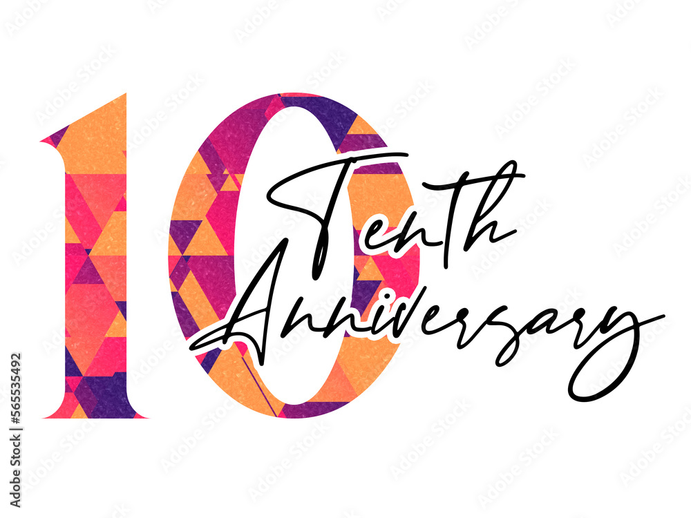 10 ten years anniversary. Vector triangular digits with white background, Happy retirement celebration etc.