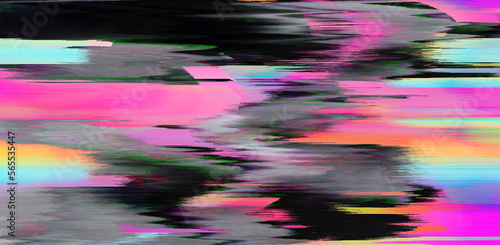 Digital background of pixel noise with holographic rainbow streaks. Lo-fi illustration of a broken TV screen.