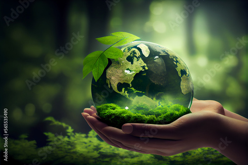 Fototapeta Naklejka Na Ścianę i Meble -  hand holding green earth