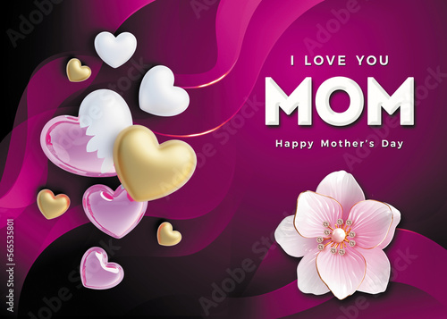 Happy Mother's Day Greeting Card Design with Flower and Typograp