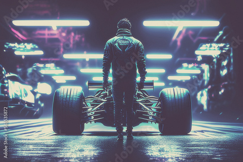 Race Car Driver in Team Garage - Generative Ai