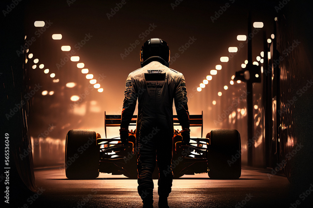 Race Car Driver in Team Garage - Generative Ai - obrazy, fototapety, plakaty 