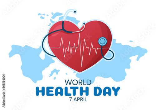 World Health Day on April 7th Illustration with Earth and HealthCare for Web Banner or Landing Page in Flat Cartoon Hand Drawn Templates