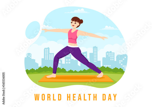 World Health Day on April 7th Illustration with Earth and HealthCare for Web Banner or Landing Page in Flat Cartoon Hand Drawn Templates