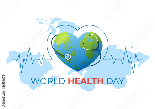 World Health Day on April 7th Illustration with Earth and HealthCare for Web Banner or Landing Page in Flat Cartoon Hand Drawn Templates