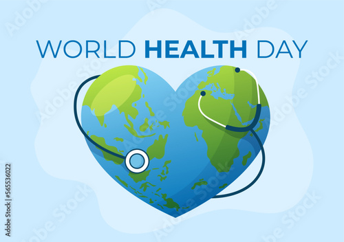 World Health Day on April 7th Illustration with Earth and HealthCare for Web Banner or Landing Page in Flat Cartoon Hand Drawn Templates