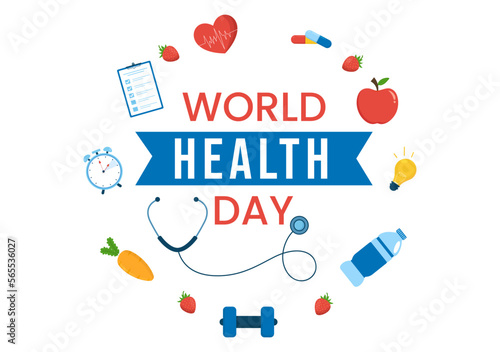 World Health Day on April 7th Illustration with Earth and HealthCare for Web Banner or Landing Page in Flat Cartoon Hand Drawn Templates