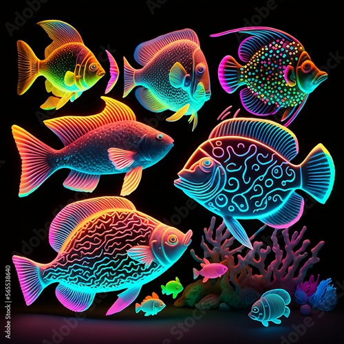 Background with Bioluminescent Fish