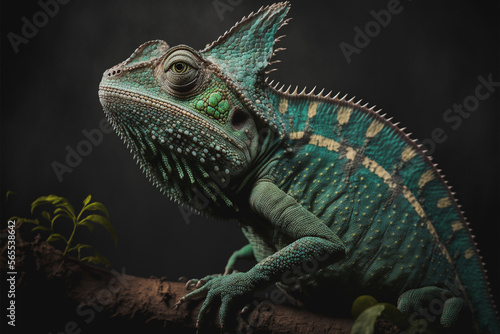 Green chameleon lizard. Generative AI © Haydiddle