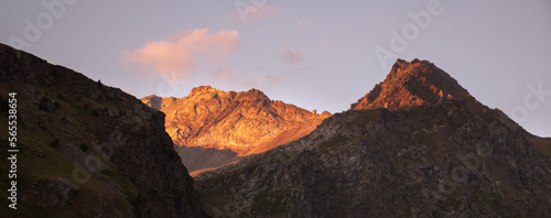 Sunset view on a mountain summit in La Vanoise National Park, French Alps photo
