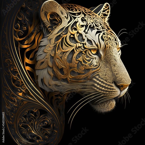 Gold Filigree Inlaid Tiger  generative AI 