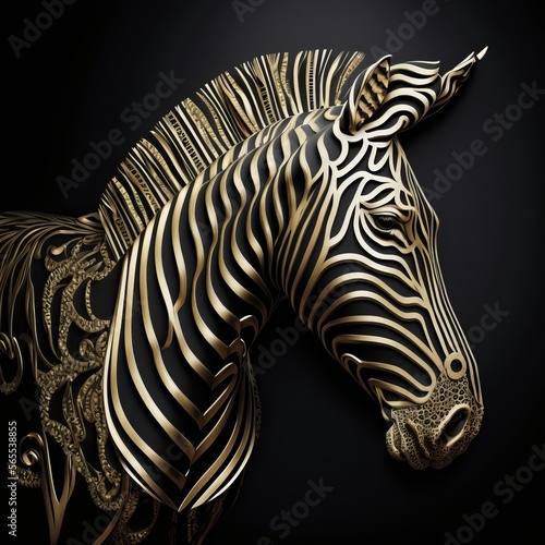 Gold Filigree Inlaid Zebra  generative AI 