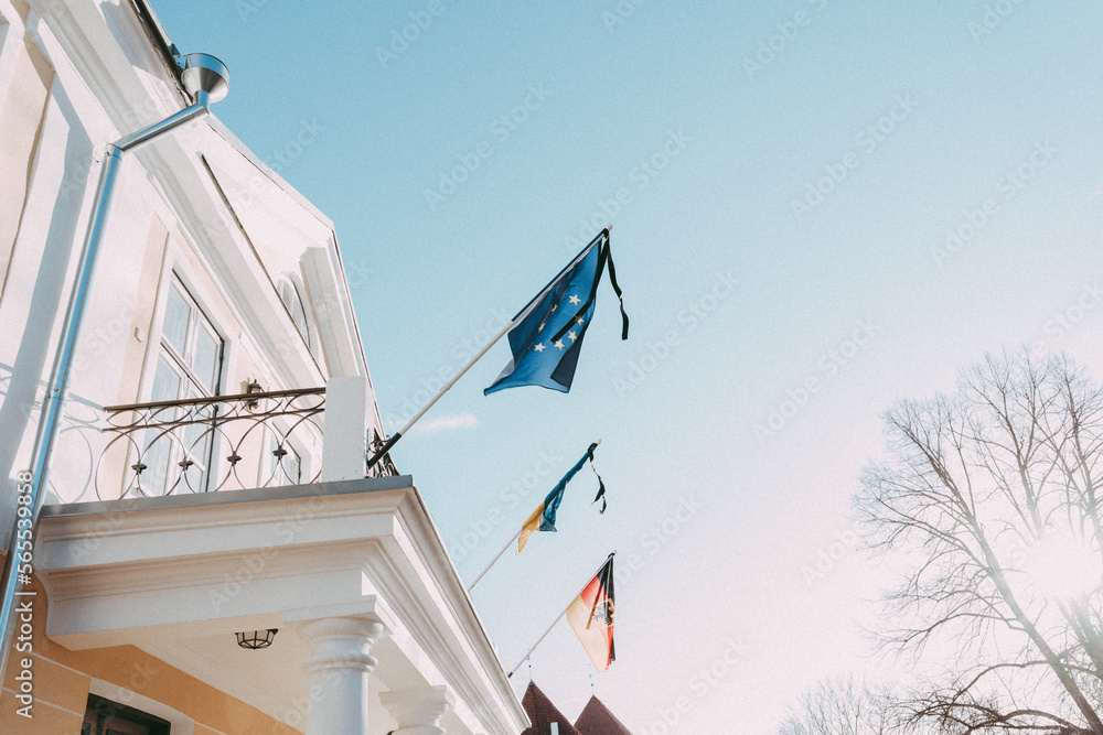 custom made wallpaper toronto digitalFlags on the city roofs of Tallinn