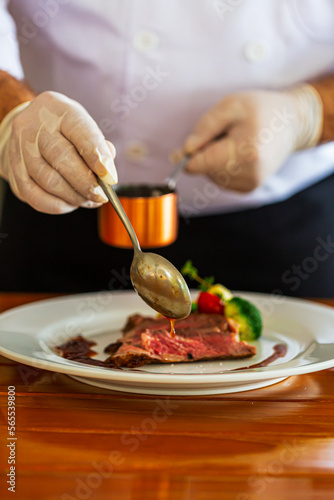 Beef steak and human hands,Be sure to have them ready in the restaurant. 