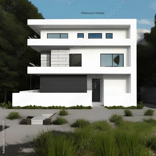 A minimalist house with clean lines and a white color palette1, Generative AI photo