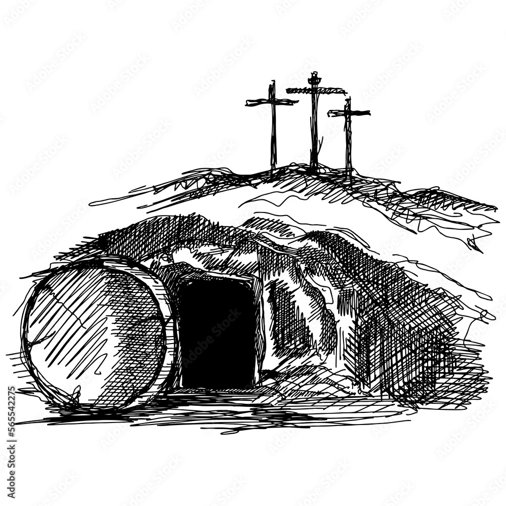 Handdrawn vector illustration for Easter. The empty tomb after the