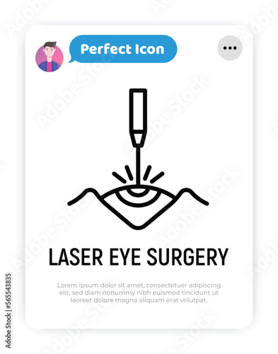 Laser eye surgery thin line icon..Ophthalmology. Lasik vision correction. Vector illustration.