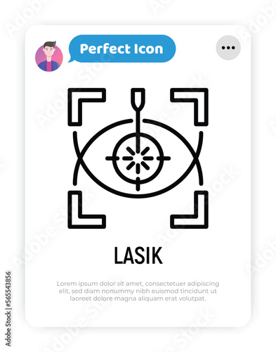 Laser eye surgery thin line icon. Ophthalmology. Lasik vision correction. Vector illustration.