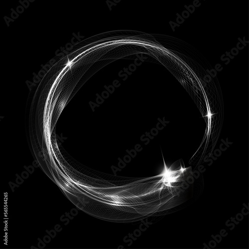 Isolated white abstract round frame, small tulle on a black background