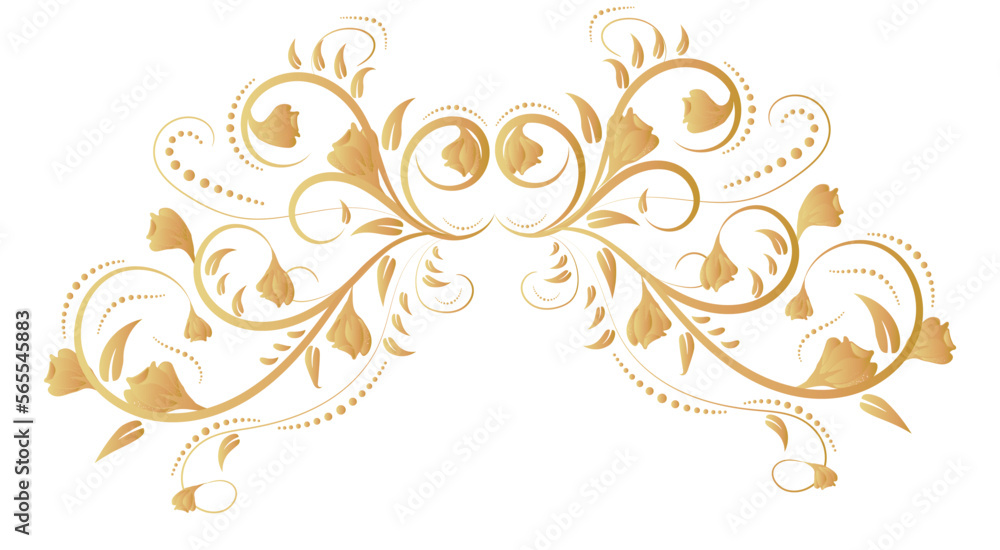 Fototapeta premium Luxury gold frame, exquisite background. Victorian style. Calligraphic brush, royal lines. For your holiday invitations, cards, greetings. Creates a special mood.