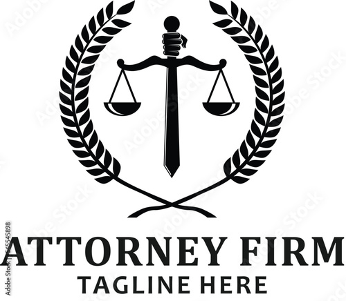 Classic sword justice legal symbol and fortune symbol for attorney law firm emblem logo design